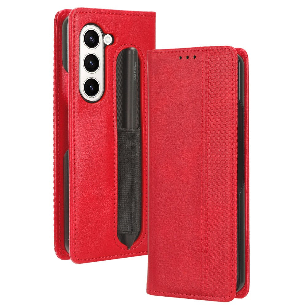 Til Samsung Galaxy Z Fold6 5G Etui med blyantsholder Retro PU-læder telefoncover