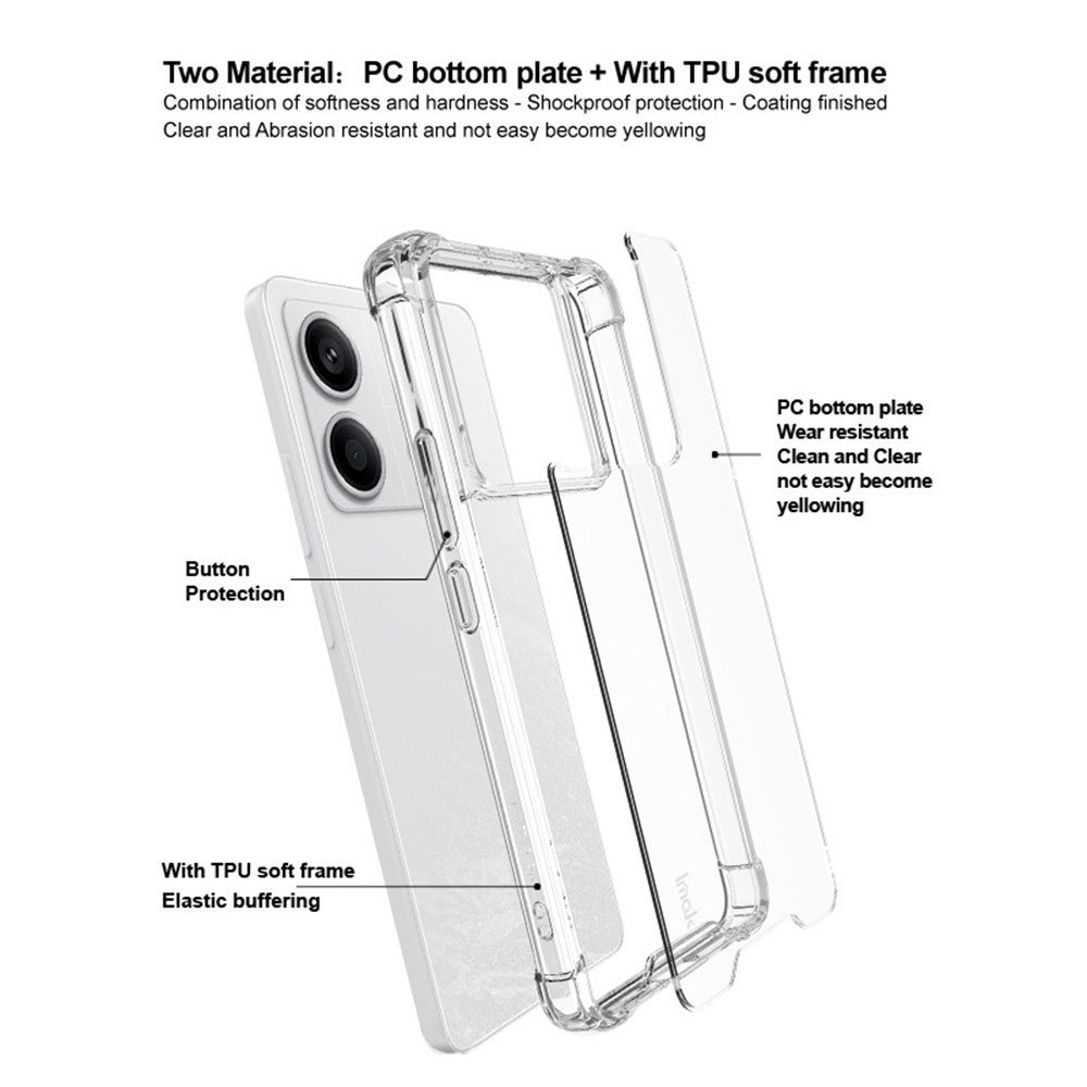 IMAK För Xiaomi Redmi Note 13 Pro 5G / Poco X6 5G Genomskinligt Skal PC+TPU mobilskydd Airbaghörn