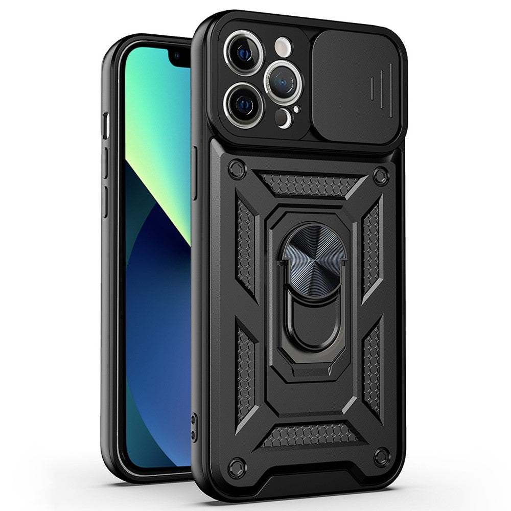 Til iPhone 11 Pro Max-cover Støtteben PC+TPU telefoncover med skydelåg til kamera