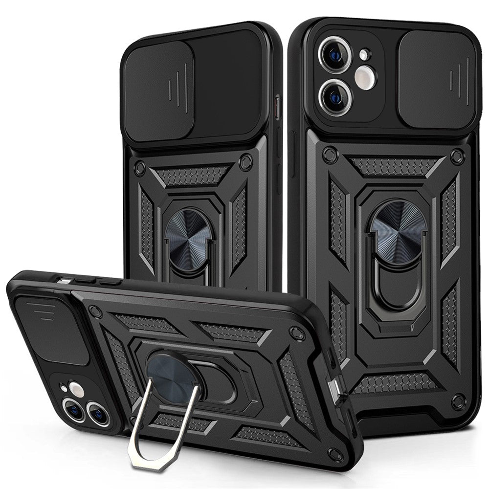 Til iPhone 11 cover med skydelåg til kamera, PC+TPU Kickstand telefoncover