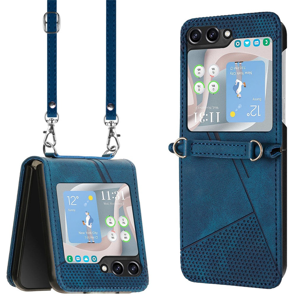 For Samsung Galaxy Z Flip5 5G Crossbody Case PU Leather Triangle Patterns Slim Phone Cover