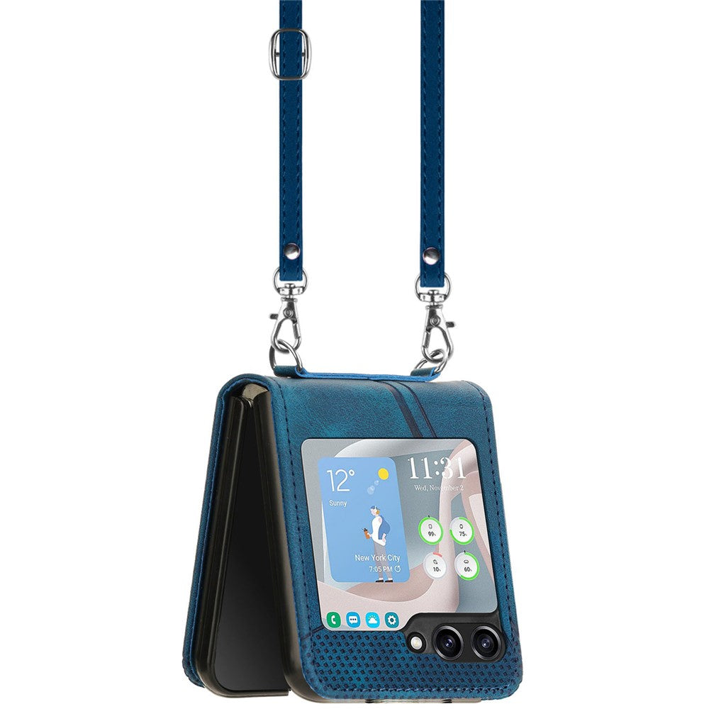 For Samsung Galaxy Z Flip5 5G Crossbody Case PU Leather Triangle Patterns Slim Phone Cover
