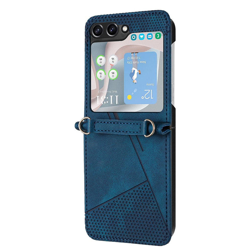 For Samsung Galaxy Z Flip5 5G Crossbody Case PU Leather Triangle Patterns Slim Phone Cover