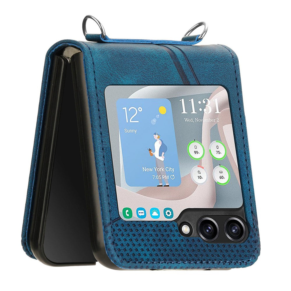 For Samsung Galaxy Z Flip5 5G Crossbody Case PU Leather Triangle Patterns Slim Phone Cover