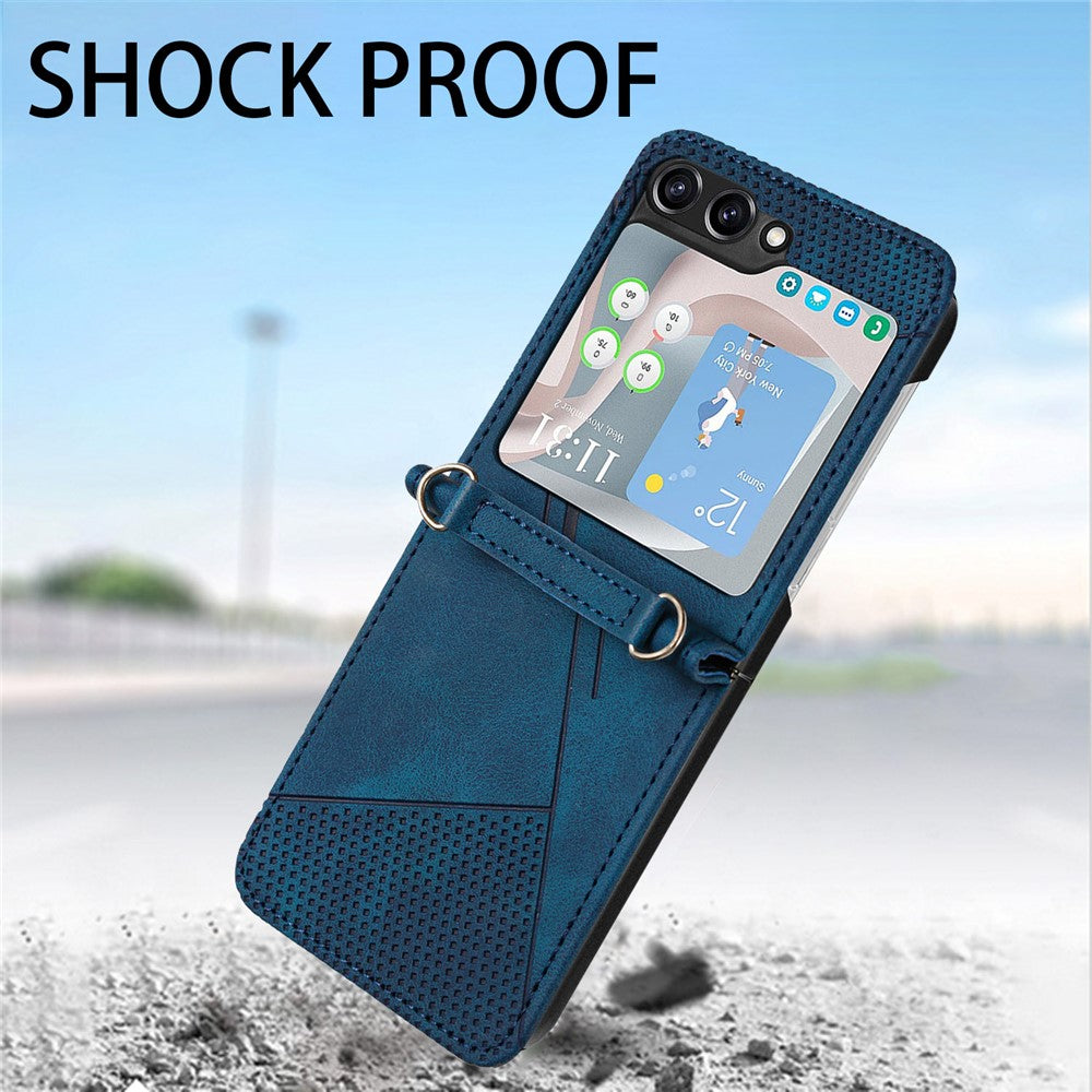 For Samsung Galaxy Z Flip5 5G Crossbody Case PU Leather Triangle Patterns Slim Phone Cover