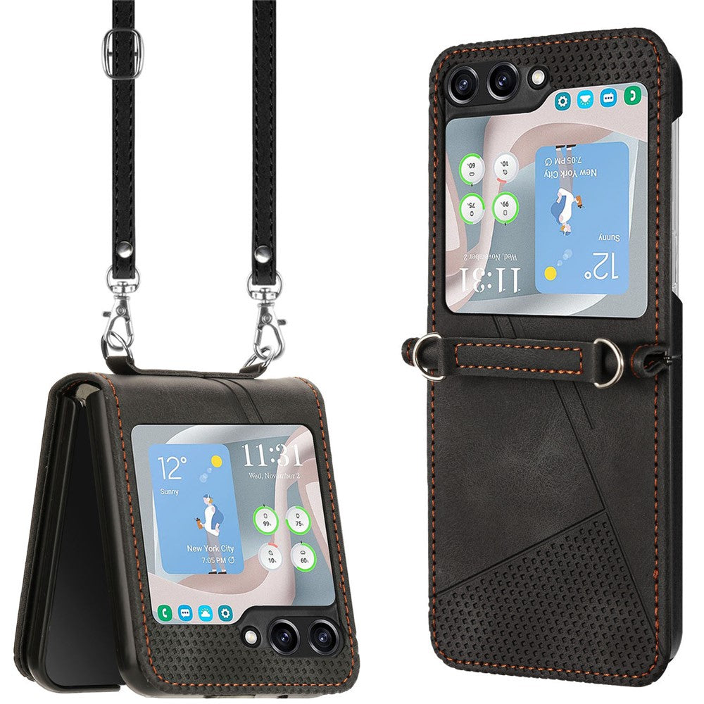 For Samsung Galaxy Z Flip5 5G Crossbody Case PU Leather Triangle Patterns Slim Phone Cover
