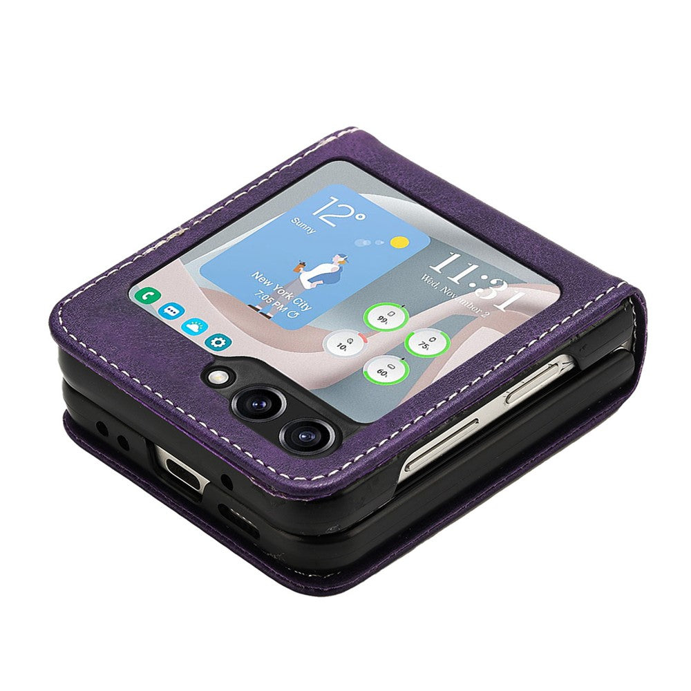 For Samsung Galaxy Z Flip5 5G Case Calf Texture PU Leather Shockproof Phone Cover