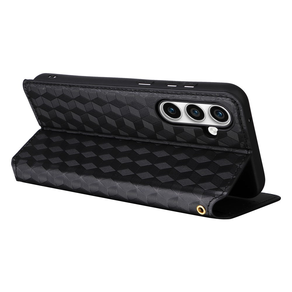 For Samsung Galaxy S24 FE Wallet Case Rhombus Imprint Leather Phone Cover
