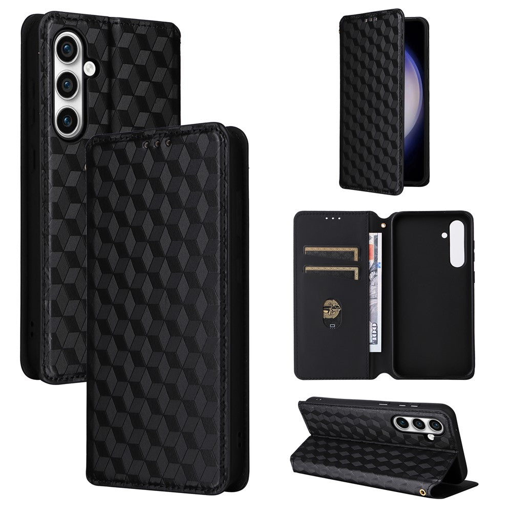 For Samsung Galaxy S24 FE Wallet Case Rhombus Imprint Leather Phone Cover