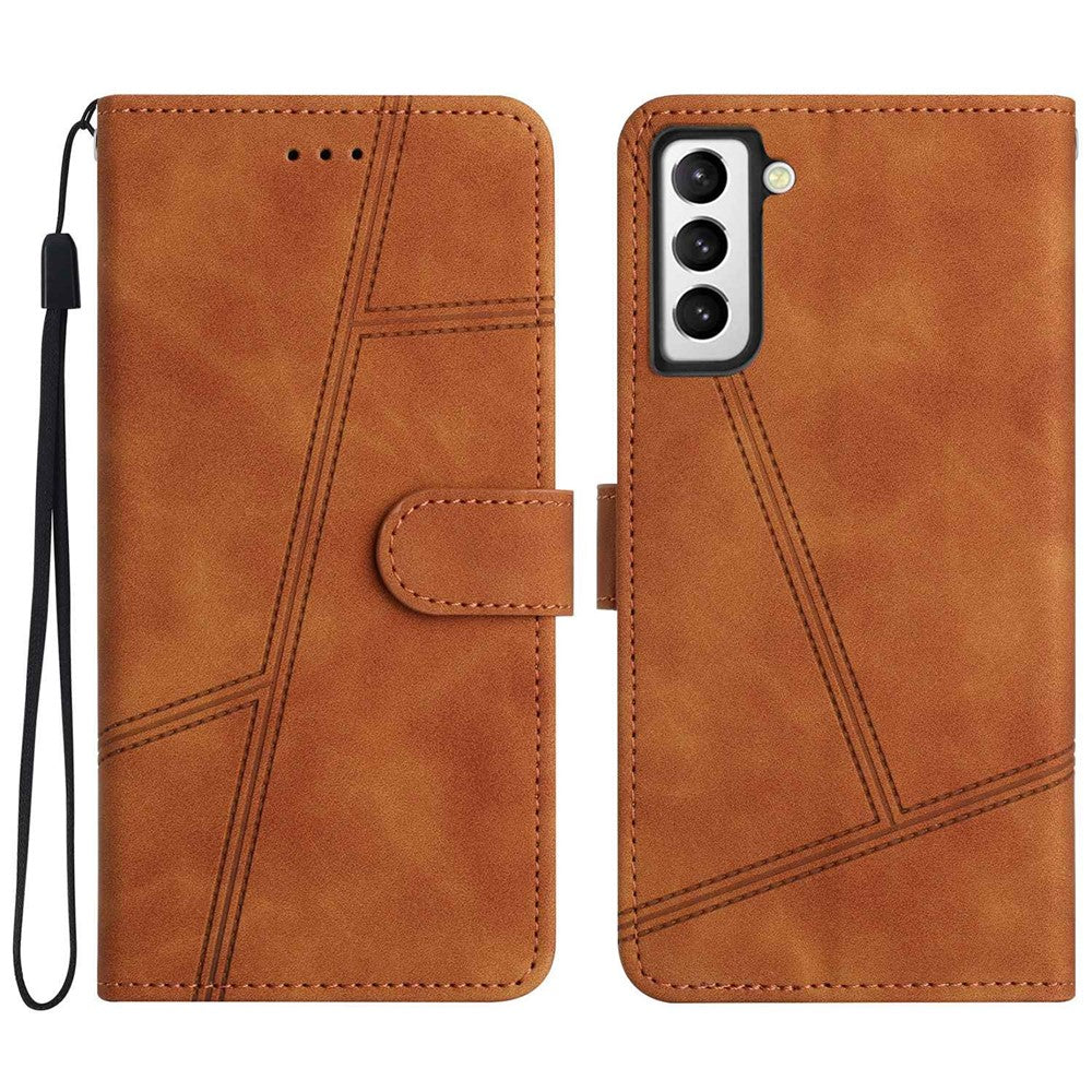 For Samsung Galaxy S22+ 5G Vintage Skin-touch Feeling Lines Decor PU Leather Shockproof Cover Anti-drop Flip Stand Phone Wallet Case