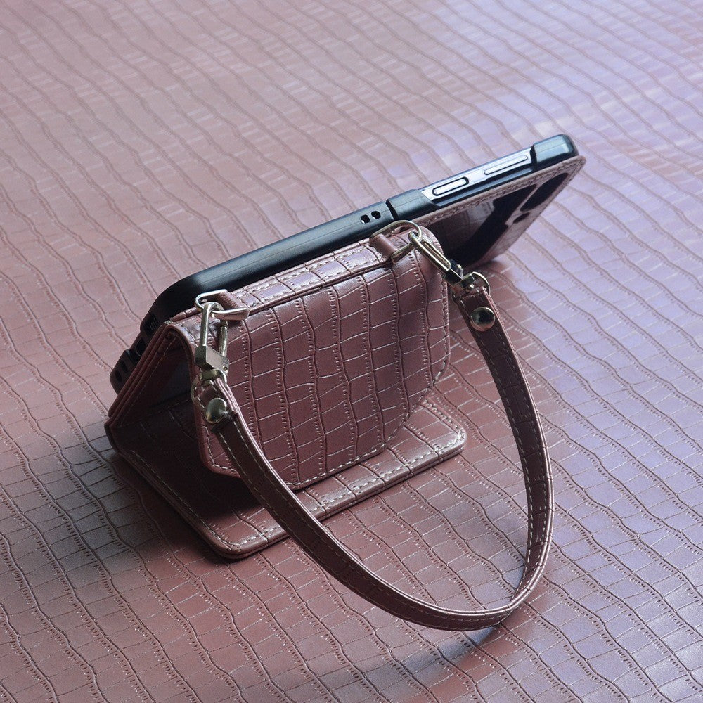 Samsung Galaxy Z Flip7 FE 5G / Z Flip6 5G-etui i håndtaske-stil med stativ, kortholder og læder+PC
