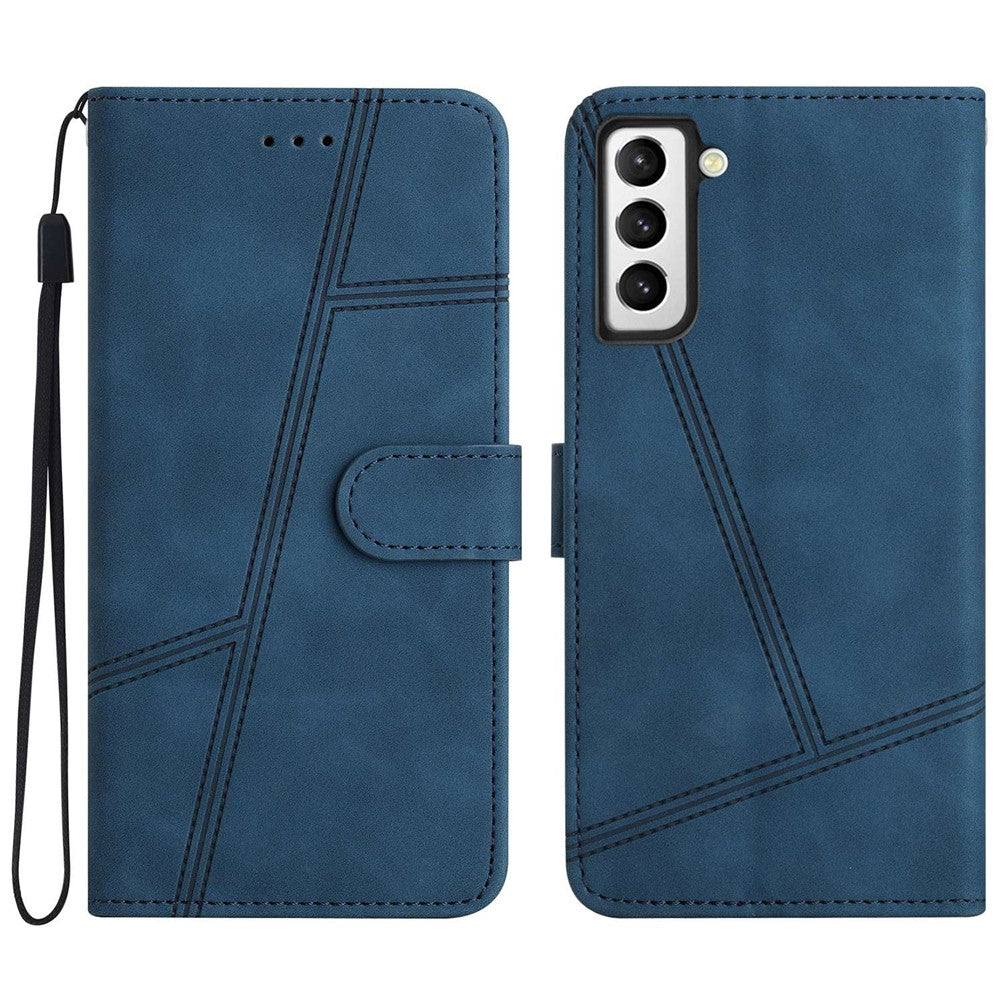 For Samsung Galaxy S21 4G / 5G Skin-touch Feeling Lines Imprinted Phone Case Vintage PU Leather Magnetic Flip Cover with Wallet Stand
