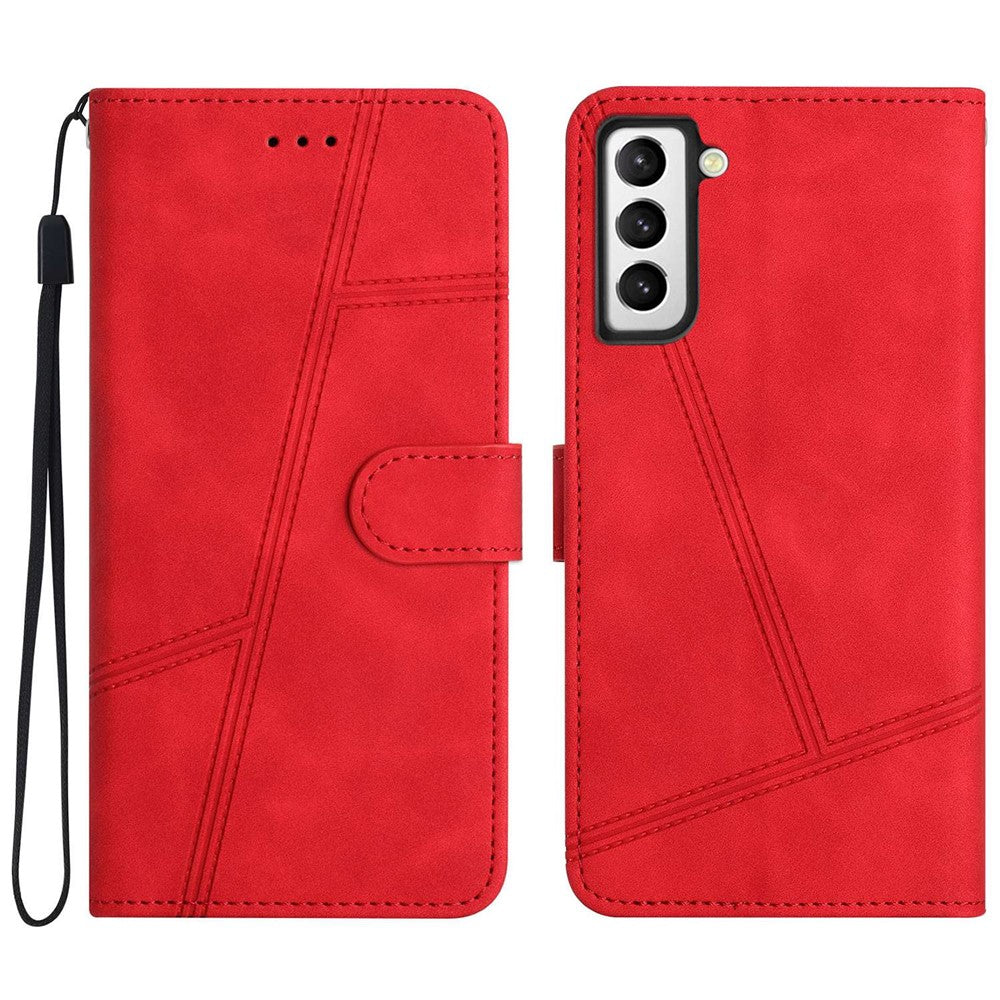 For Samsung Galaxy S21+ 5G Skin-touch Feeling Lines Decor Vintage PU Leather Flip Cover Anti-scratch Anti-drop Phone Stand Wallet Case