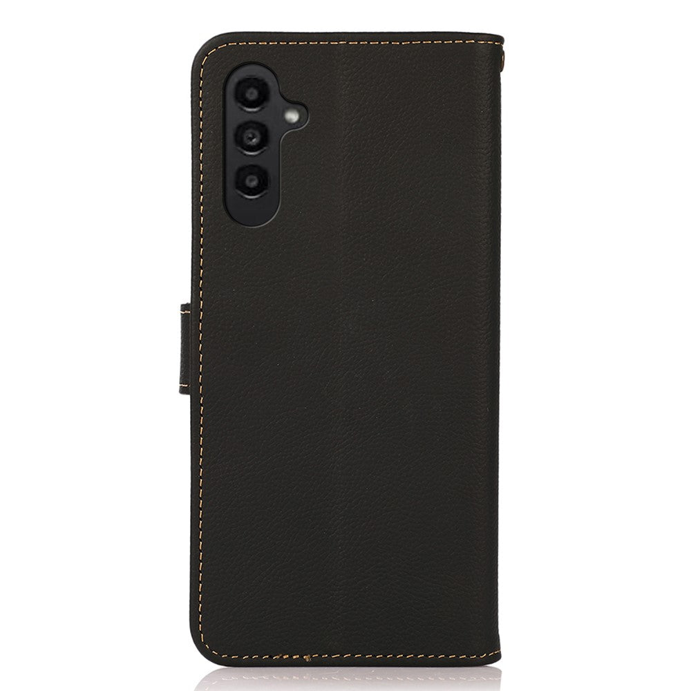 KHAZNEH For Samsung Galaxy S24 FE Case RFID Blocking Genuine Cow Leather RFID Blocking Wallet Phone Cover