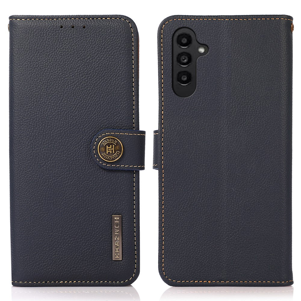 KHAZNEH For Samsung Galaxy S24 FE Case RFID Blocking Genuine Cow Leather RFID Blocking Wallet Phone Cover