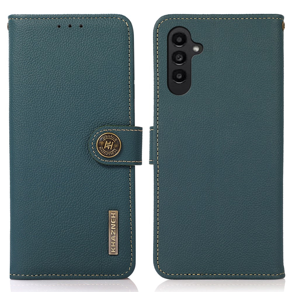KHAZNEH For Samsung Galaxy S24 FE Case RFID Blocking Genuine Cow Leather RFID Blocking Wallet Phone Cover