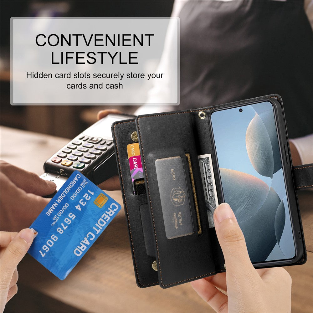 DF-011 For Xiaomi Poco X6 Pro 5G / Redmi K70E 5G Leather Case Zipper Wallet Multiple Card Slots