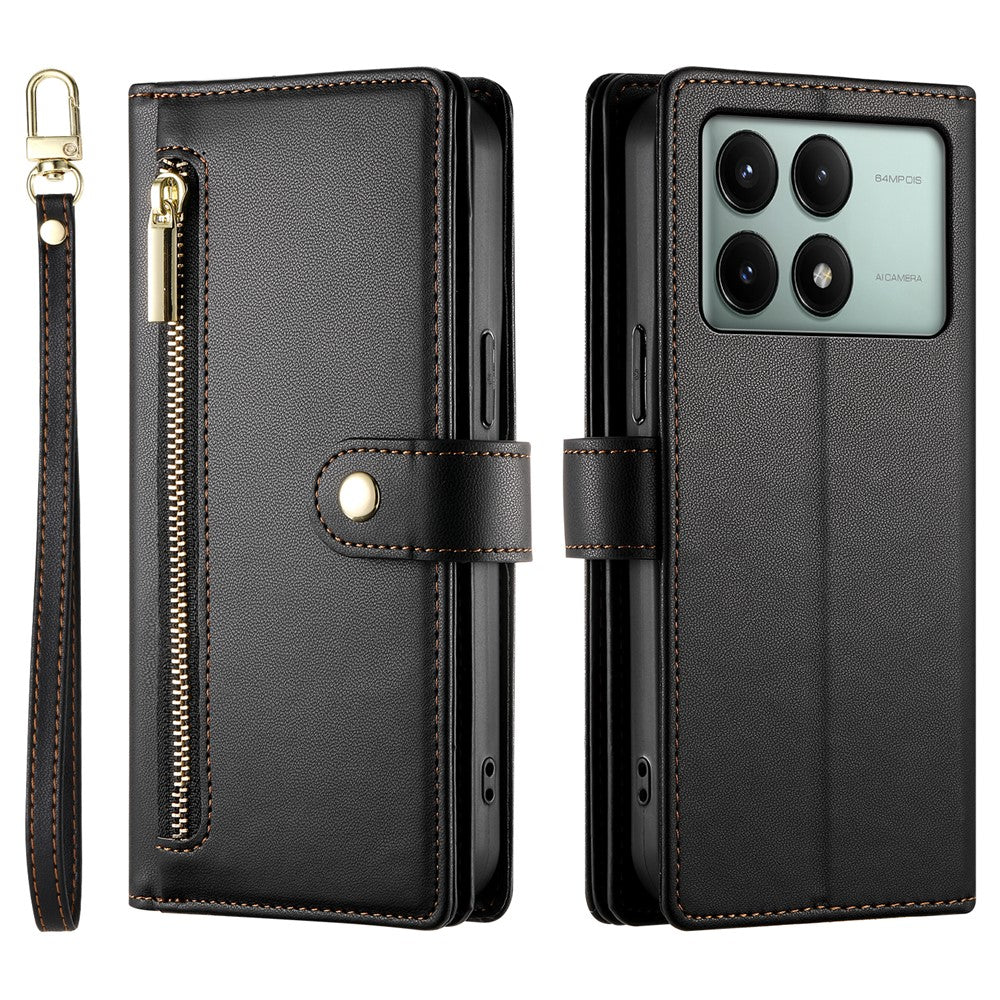 DF-011 For Xiaomi Poco X6 Pro 5G / Redmi K70E 5G Leather Case Zipper Wallet Multiple Card Slots