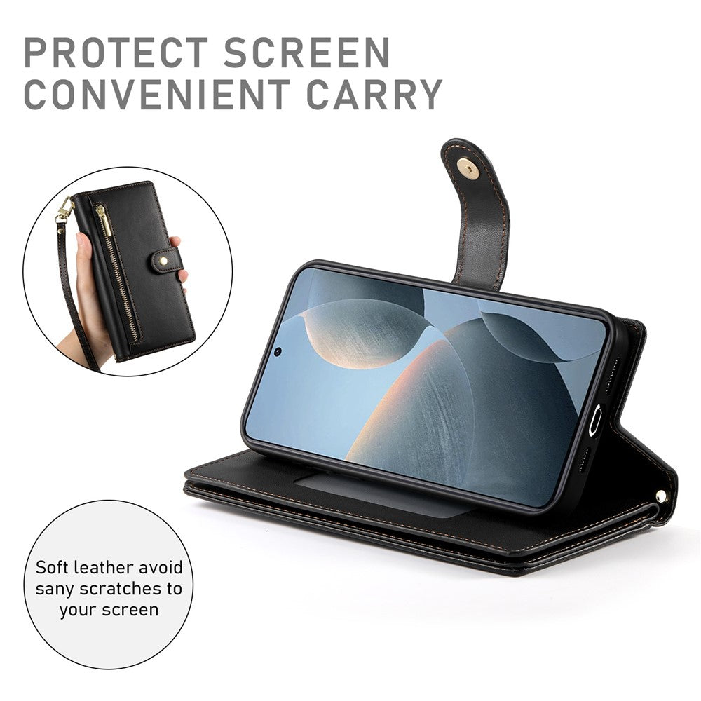 DF-011 For Xiaomi Poco X6 Pro 5G / Redmi K70E 5G Leather Case Zipper Wallet Multiple Card Slots