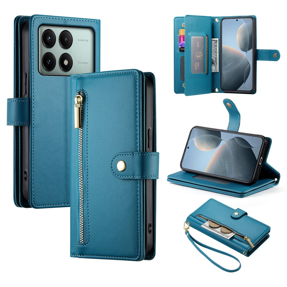 DF-011 For Xiaomi Poco X6 Pro 5G / Redmi K70E 5G Leather Case Zipper Wallet Multiple Card Slots