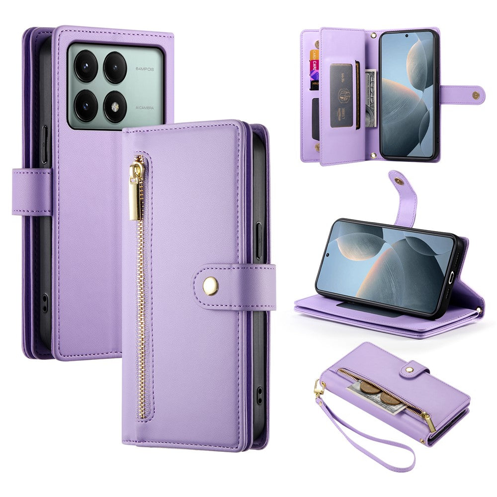 DF-011 For Xiaomi Poco X6 Pro 5G / Redmi K70E 5G Leather Case Zipper Wallet Multiple Card Slots