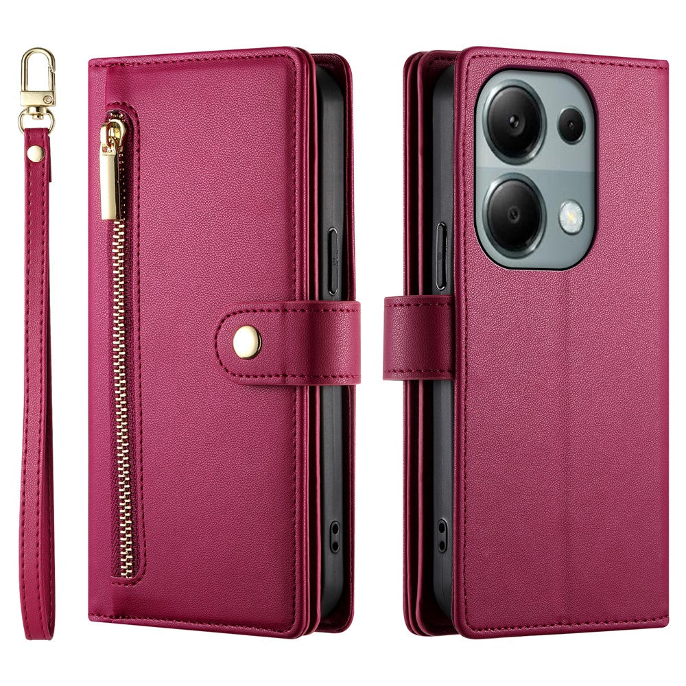 DF-011 For Xiaomi Poco M6 Pro 4G / Redmi Note 13 Pro 4G Wallet Case Zipper Leather Phone Cover