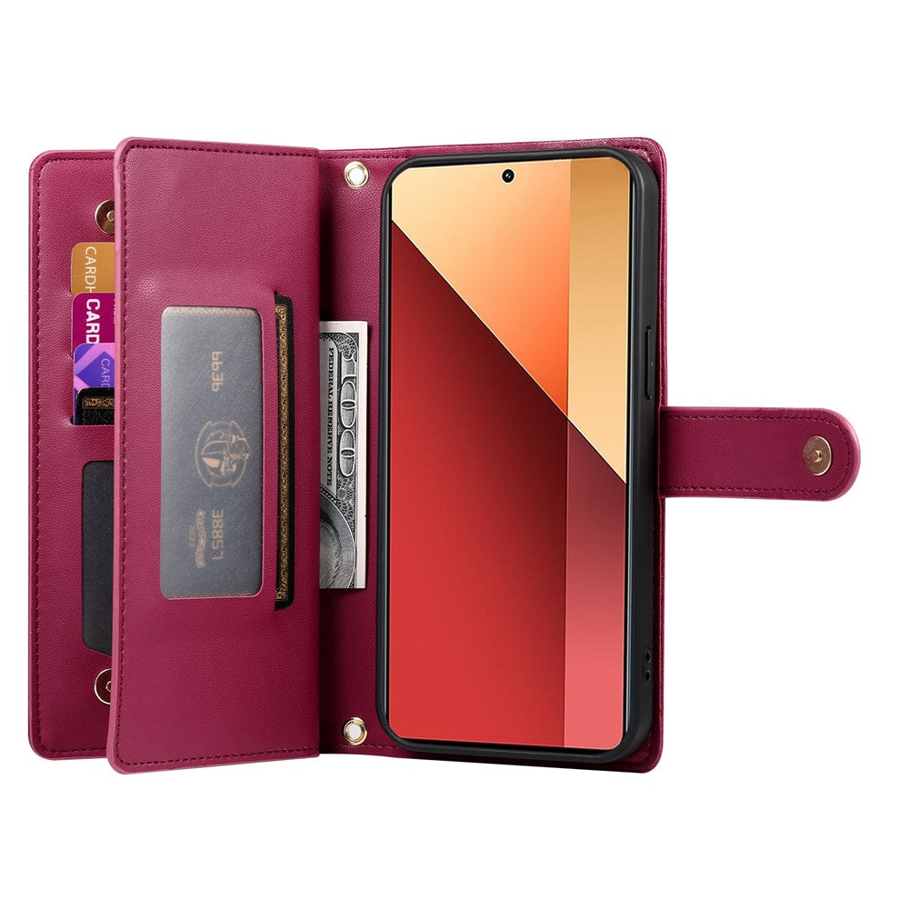 DF-011 For Xiaomi Poco M6 Pro 4G / Redmi Note 13 Pro 4G Wallet Case Zipper Leather Phone Cover