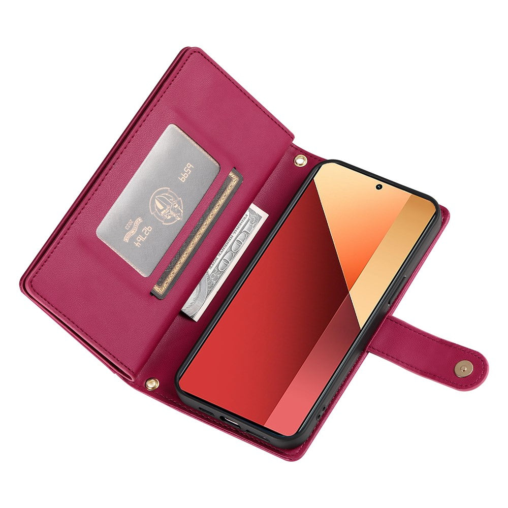 DF-011 For Xiaomi Poco M6 Pro 4G / Redmi Note 13 Pro 4G Wallet Case Zipper Leather Phone Cover