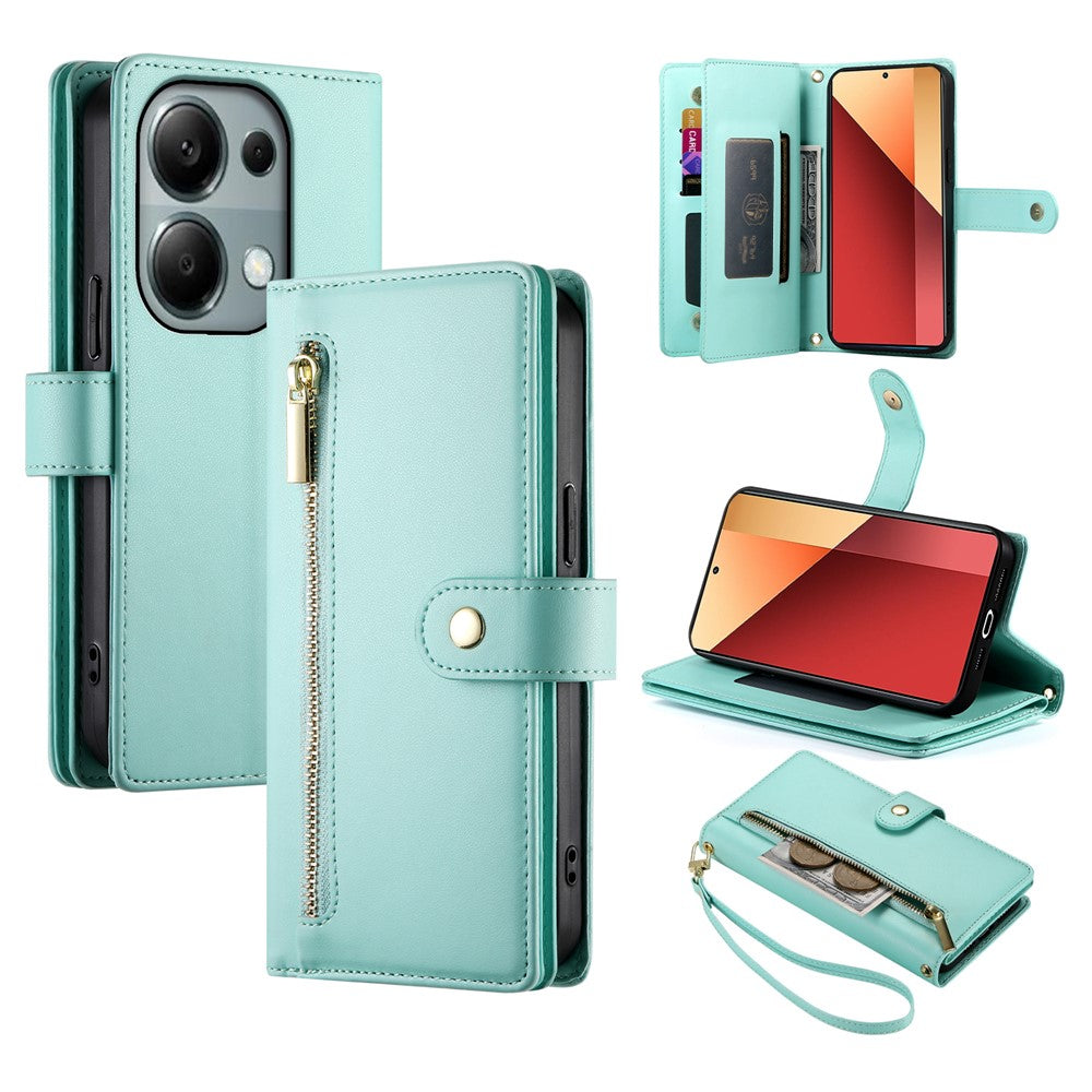 DF-011 For Xiaomi Poco M6 Pro 4G / Redmi Note 13 Pro 4G Wallet Case Zipper Leather Phone Cover