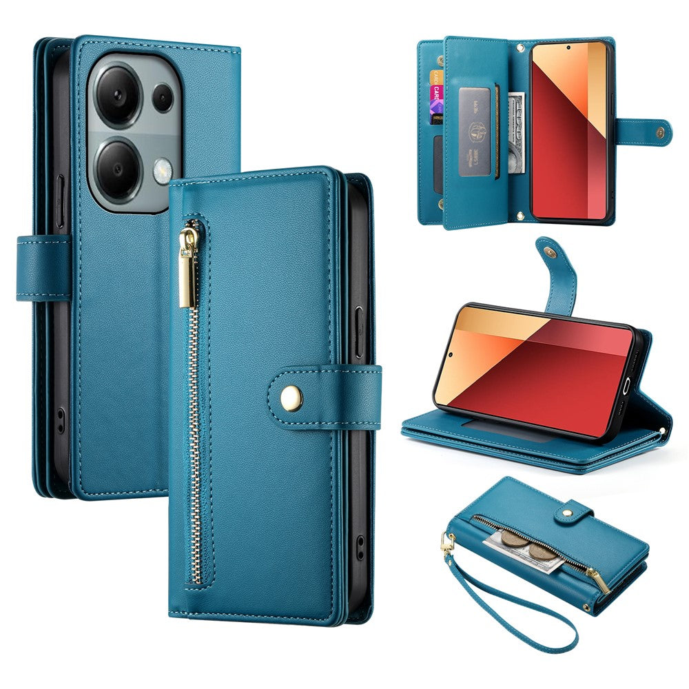 DF-011 For Xiaomi Poco M6 Pro 4G / Redmi Note 13 Pro 4G Wallet Case Zipper Leather Phone Cover