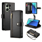 DF-011 For Xiaomi Redmi Note 13 4G Leather Case Zipper Phone Cover with Hand Strap / Shoulder Strap