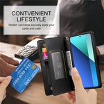 DF-011 For Xiaomi Redmi Note 13 4G Leather Case Zipper Phone Cover with Hand Strap / Shoulder Strap