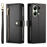 DF-011 For Xiaomi Redmi Note 13 4G Leather Case Zipper Phone Cover with Hand Strap / Shoulder Strap