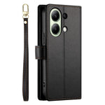 DF-011 For Xiaomi Redmi Note 13 4G Leather Case Zipper Phone Cover with Hand Strap / Shoulder Strap