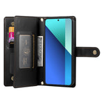 DF-011 For Xiaomi Redmi Note 13 4G Leather Case Zipper Phone Cover with Hand Strap / Shoulder Strap