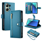 DF-011 For Xiaomi Redmi Note 13 4G Leather Case Zipper Phone Cover with Hand Strap / Shoulder Strap