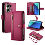 DF-011 For Xiaomi Redmi Note 13 4G Leather Case Zipper Phone Cover with Hand Strap / Shoulder Strap