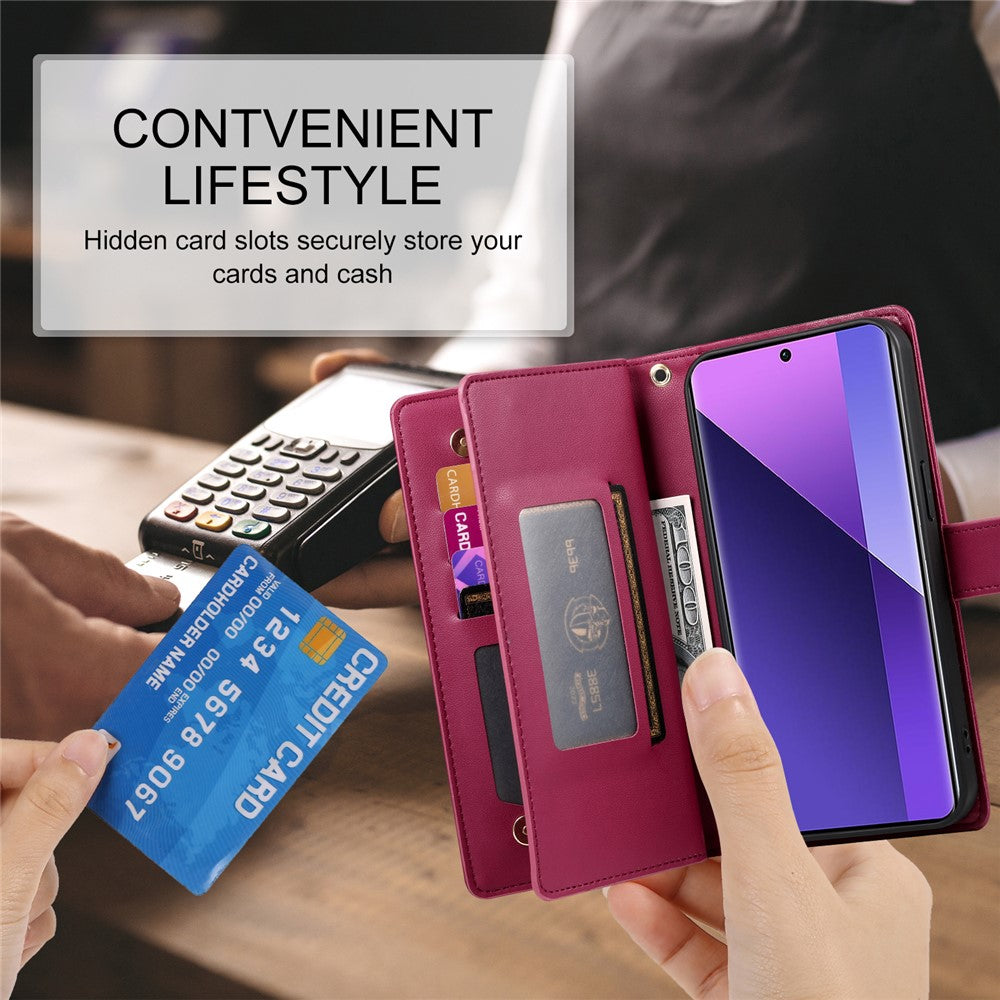 DF-011 For Xiaomi Redmi Note 13 Pro+ 5G Case Zipper Wallet Leather Phone Cover Stand View