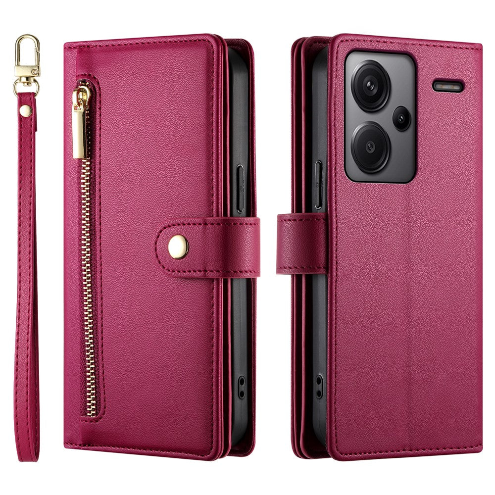 DF-011 For Xiaomi Redmi Note 13 Pro+ 5G Case Zipper Wallet Leather Phone Cover Stand View