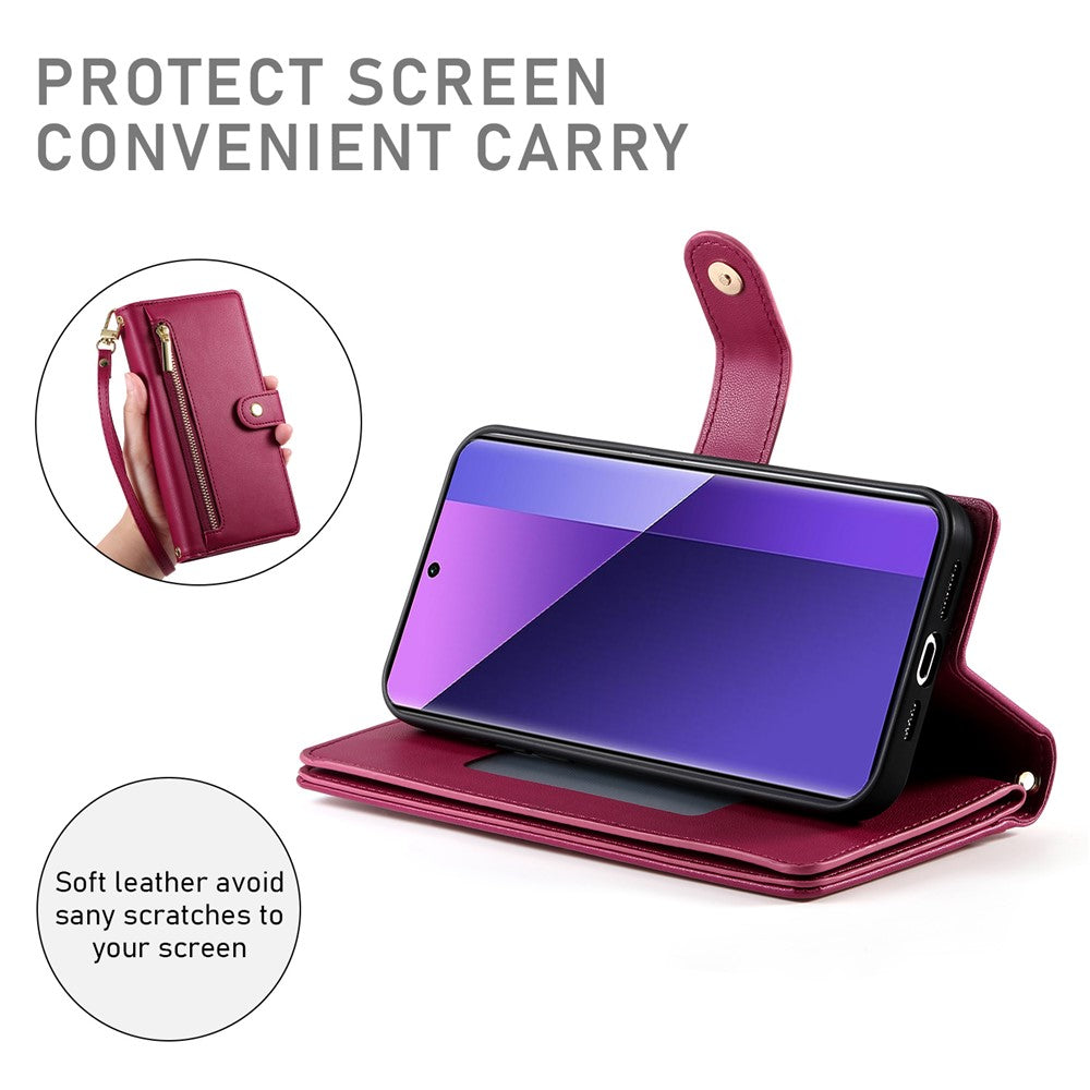 DF-011 For Xiaomi Redmi Note 13 Pro+ 5G Case Zipper Wallet Leather Phone Cover Stand View
