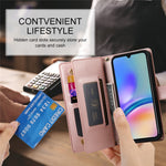 DF-011 Läderfodral för Samsung Galaxy A05s 4G, Plånbok med dragkedja, Axelremsväska för mobilmobil