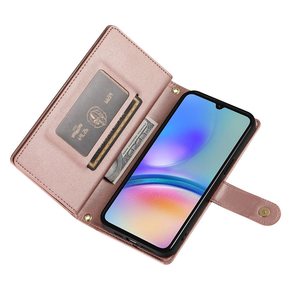DF-011 Läderfodral för Samsung Galaxy A05s 4G, Plånbok med dragkedja, Axelremsväska för mobilmobil