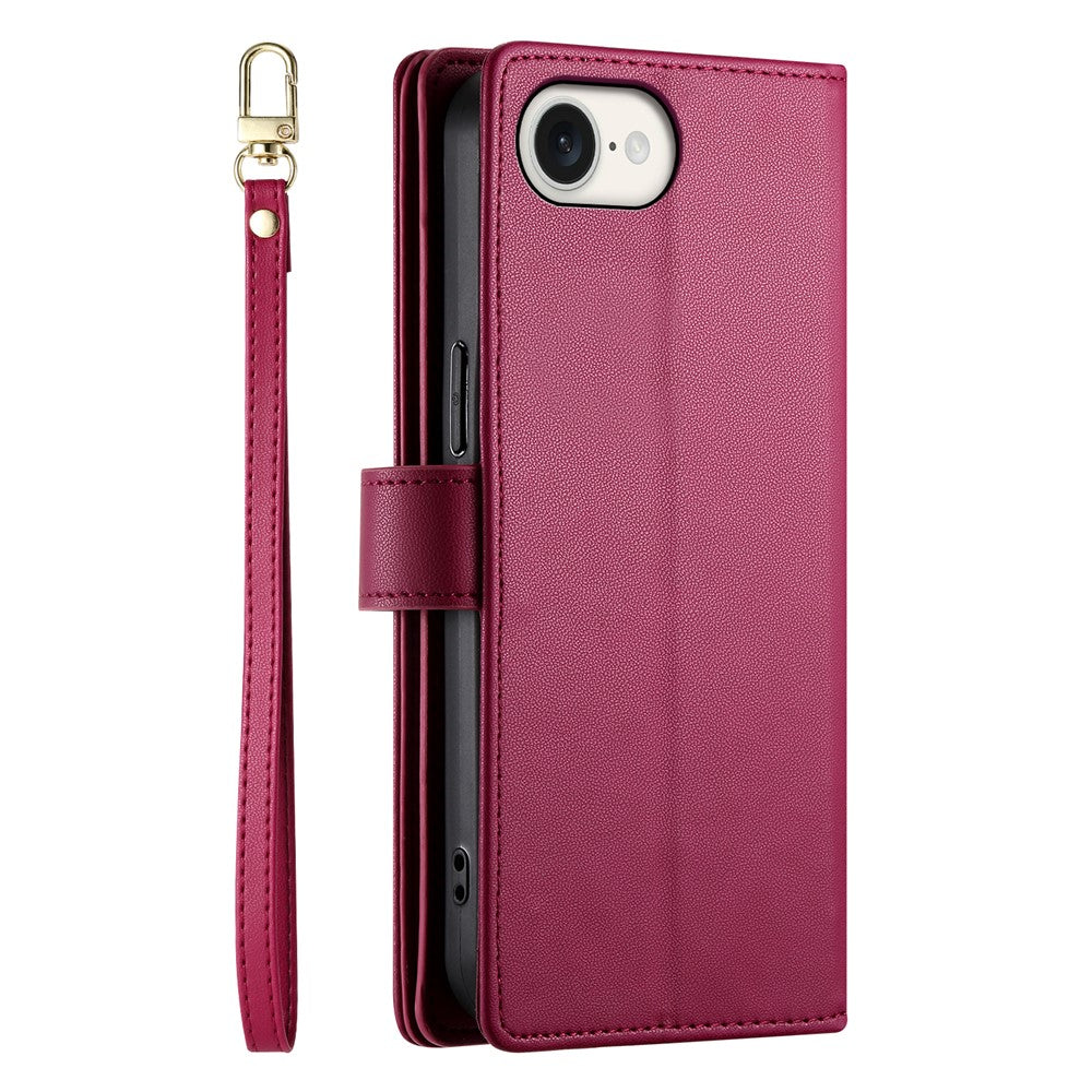 DF-011 For iPhone 17e / 16e Case Zipper Wallet PU Leather Crossbody Phone Bag