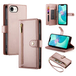 DF-011 For iPhone 17e / 16e Case Zipper Wallet PU Leather Crossbody Phone Bag