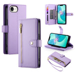 DF-011 For iPhone 17e / 16e Case Zipper Wallet PU Leather Crossbody Phone Bag
