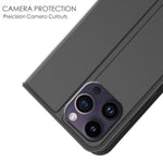 iPhone 13 Pro Max-skal, stativ, läderfodral med korthållare, inbyggd magnetisk stängning