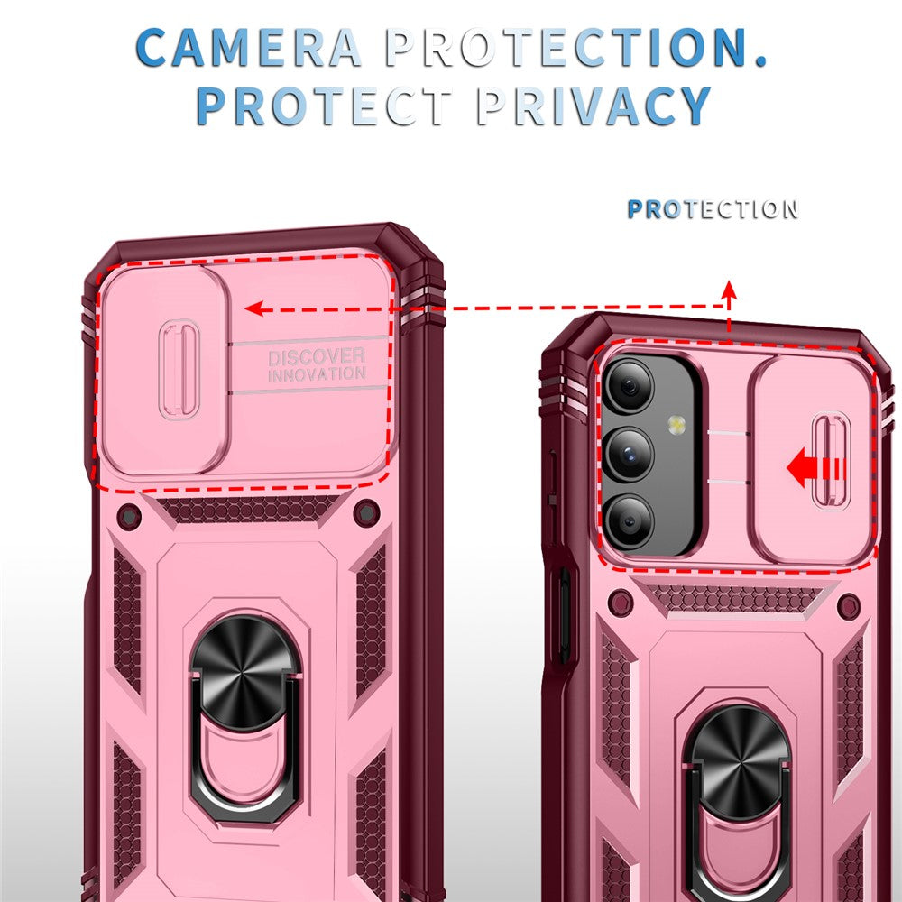 Til Samsung Galaxy A15 4G / 5G Cover TPU+PC Slide Camshield Kickstand Telefoncover