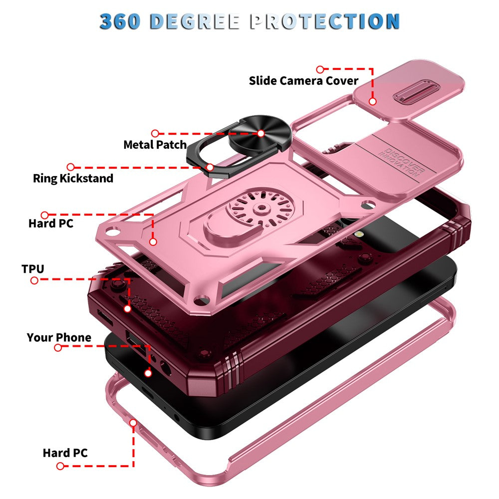Til Samsung Galaxy A15 4G / 5G Cover TPU+PC Slide Camshield Kickstand Telefoncover