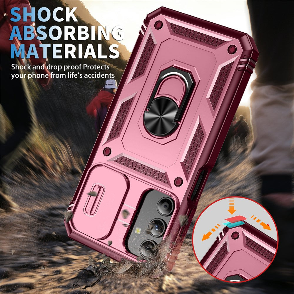 Til Samsung Galaxy A15 4G / 5G Cover TPU+PC Slide Camshield Kickstand Telefoncover