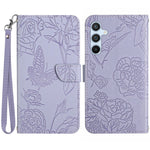 HT03 For Samsung Galaxy A16 5G / A16 4G Phone Case Butterfly Flower Imprint Leather Cover with Strap